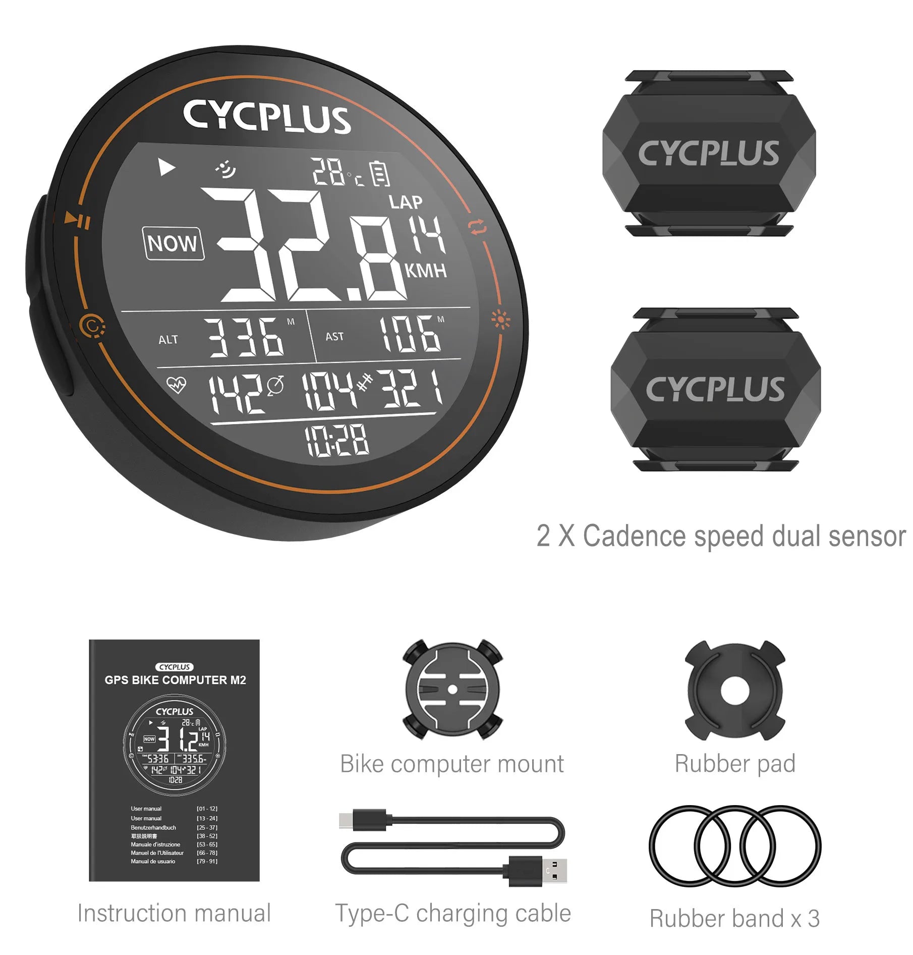 CYCPLUS M2 GPS Fahrradcomputer – Kabellos, ANT+ & BLE 5.0, IPX6 Wasserdicht, 70h Akkulaufzeit, 2,5" LCD-Display