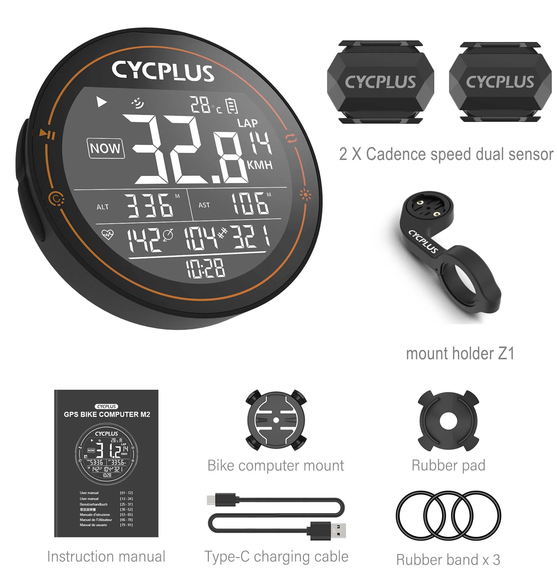 CYCPLUS M2 GPS Fahrradcomputer – Kabellos, ANT+ & BLE 5.0, IPX6 Wasserdicht, 70h Akkulaufzeit, 2,5" LCD-Display