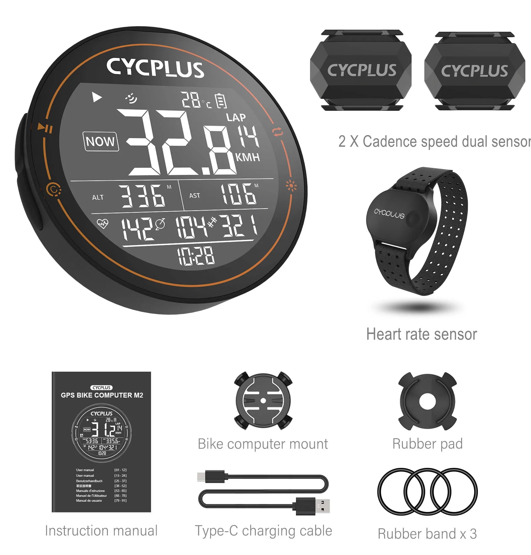 CYCPLUS M2 GPS Fahrradcomputer – Kabellos, ANT+ & BLE 5.0, IPX6 Wasserdicht, 70h Akkulaufzeit, 2,5" LCD-Display
