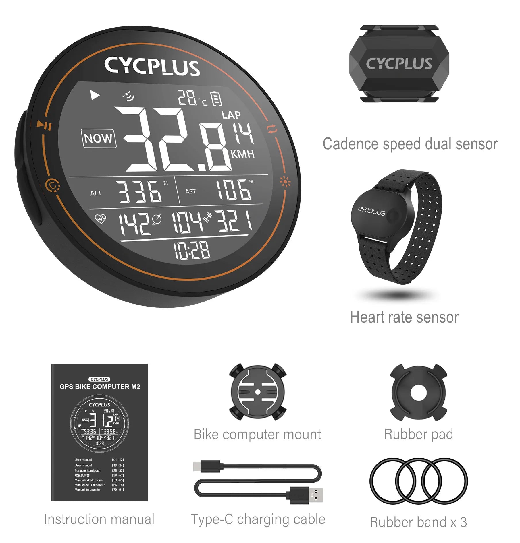 CYCPLUS M2 GPS Fahrradcomputer – Kabellos, ANT+ & BLE 5.0, IPX6 Wasserdicht, 70h Akkulaufzeit, 2,5" LCD-Display