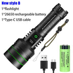 Leistungsstarke XHP50 LED Taschenlampe mit 26650 Akku und USB-C