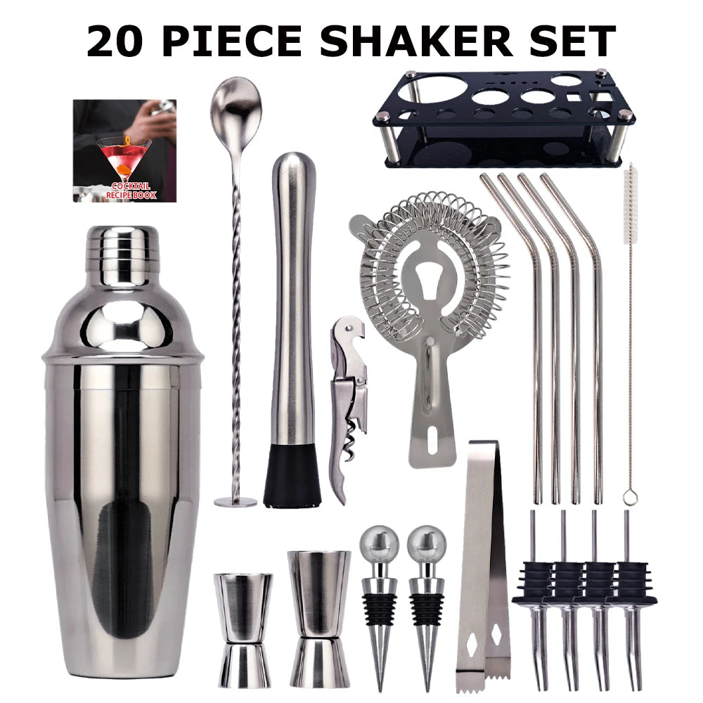 Cocktail Shaker Set 1–33 Teile – Profi Barkeeper-Set mit Rezeptbuch & Barständer
