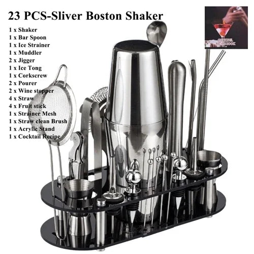 Cocktail Shaker Set 1–33 Teile – Profi Barkeeper-Set mit Rezeptbuch & Barständer