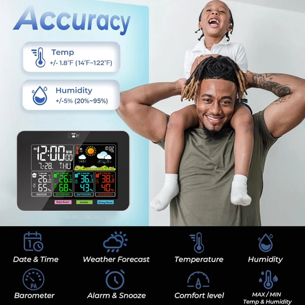 Kabellose Wetterstation mit 3 Aussensensoren und präziser Temperatur- und Luftfeuchtigkeitsmessung