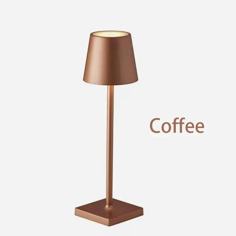 Led touch sensor table lamp with stepless dimming and three color modes