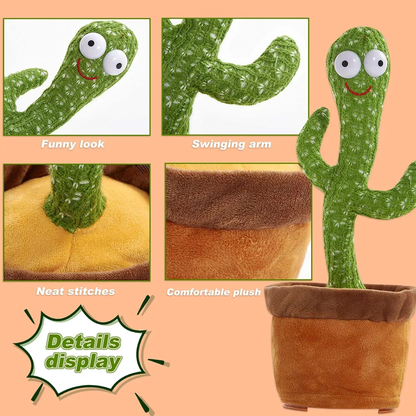Niedliche Tanzende Kaktus-Puppe: Sprechen, Aufnehmen, Wiederholen