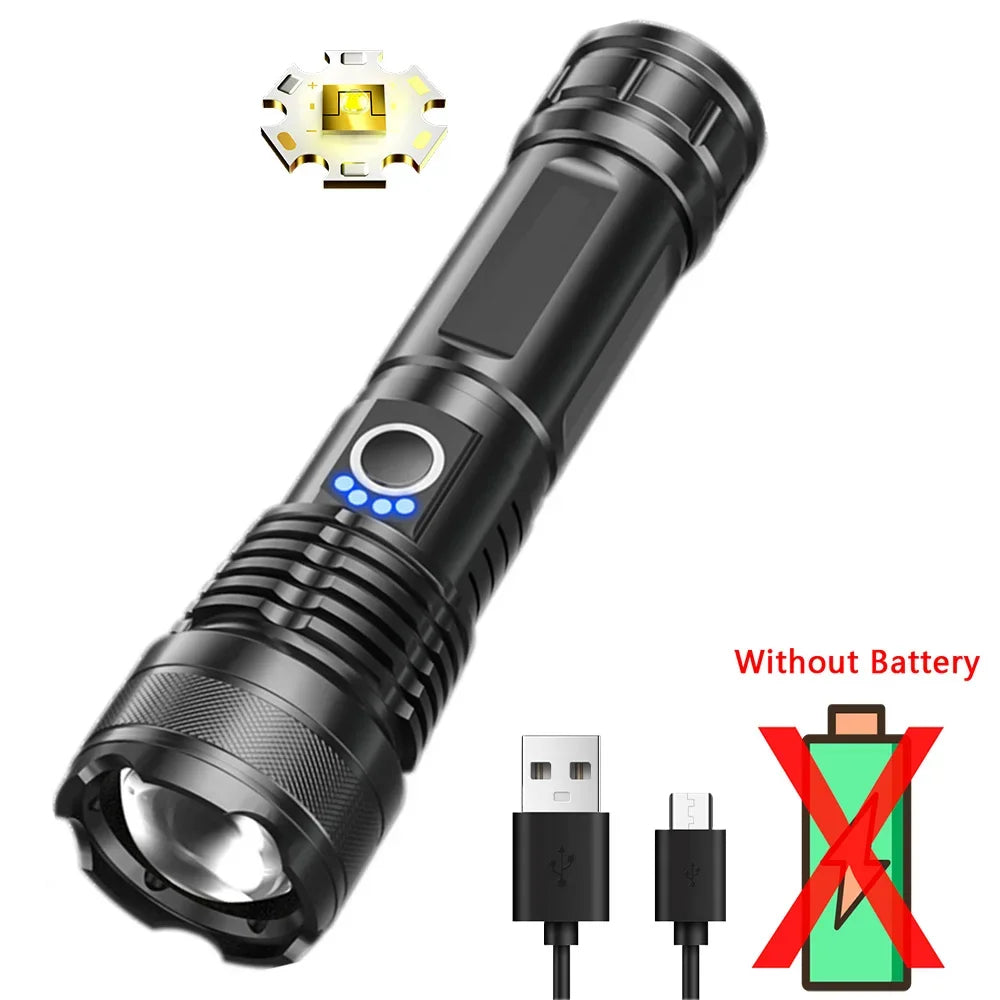 Leistungsstarke XHP50 LED Taschenlampe mit 26650 Akku und USB-C