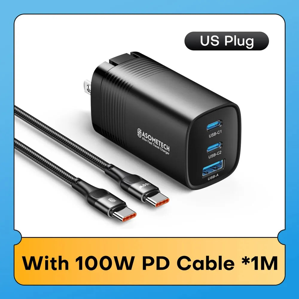 Quick Charger für Smartphones, Tablets und Laptops – 65 W mit GaN-Technologie und 3 Ladeports