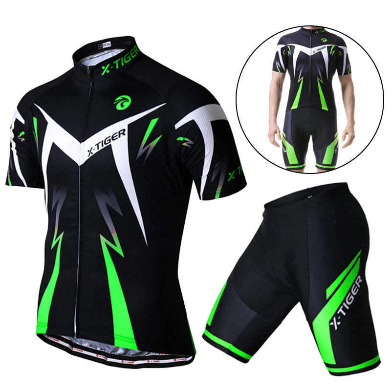 X-Tiger Pro Herren Sommer Radtrikot Set mit Gel-Polster