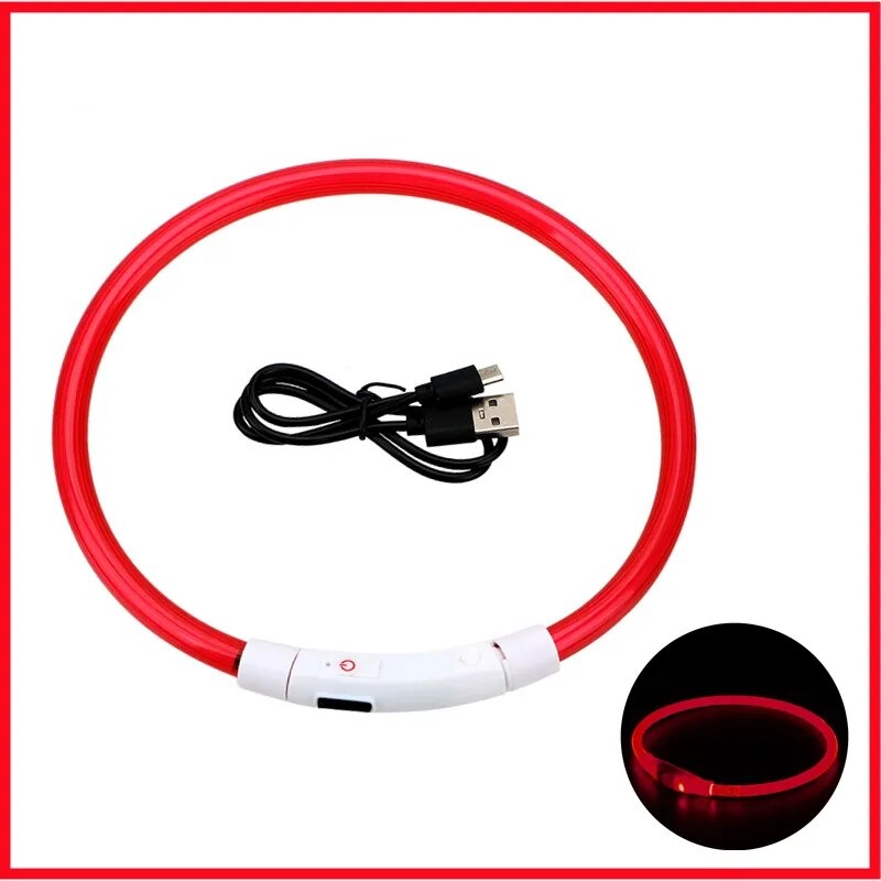 Leuchtendes Halsband für Haustiere mit USB-Ladung Sichtbarkeit und Sicherheit: - Erhöhen Sie die Sicherheit Ihres Hundes bei nächtlichen Spaziergängen mit unserem wiederaufladbaren LED Leuchthalsband. Ideal für Sichtbarkeit und Stil. - 14:200005536#Red US