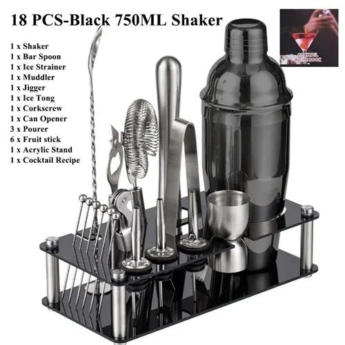 Cocktail Shaker Set 1–33 Teile – Profi Barkeeper-Set mit Rezeptbuch & Barständer