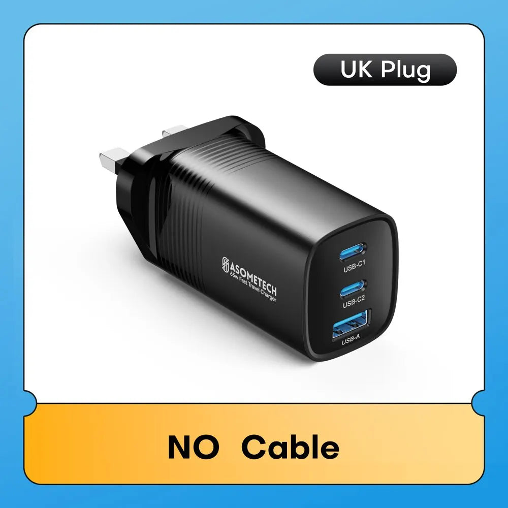 Quick Charger für Smartphones, Tablets und Laptops – 65 W mit GaN-Technologie und 3 Ladeports