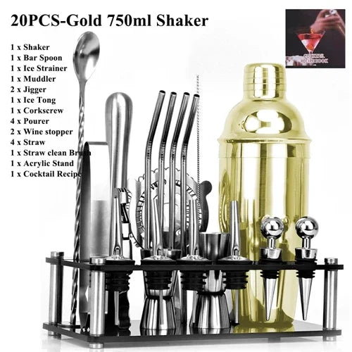 Cocktail Shaker Set 1–33 Teile – Profi Barkeeper-Set mit Rezeptbuch & Barständer