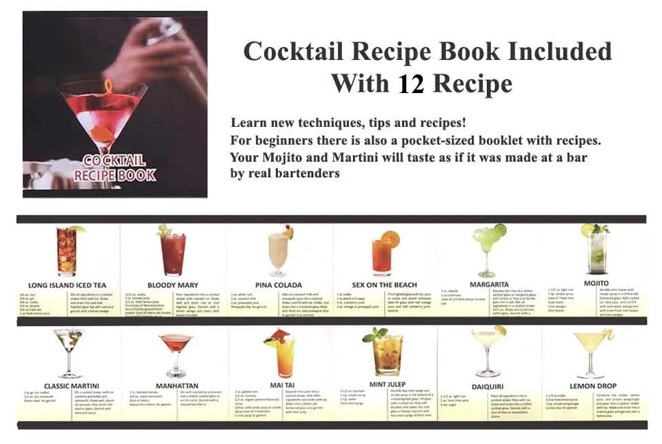 Cocktail Shaker Set 1–33 Teile – Profi Barkeeper-Set mit Rezeptbuch & Barständer