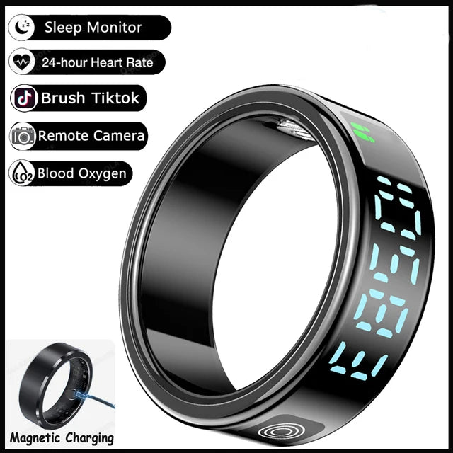 Smart Ring  mit Display – 5ATM wasserdicht, Bluetooth-Gesundheitsmonitor, Schlaftracking & Gestensteuerung**