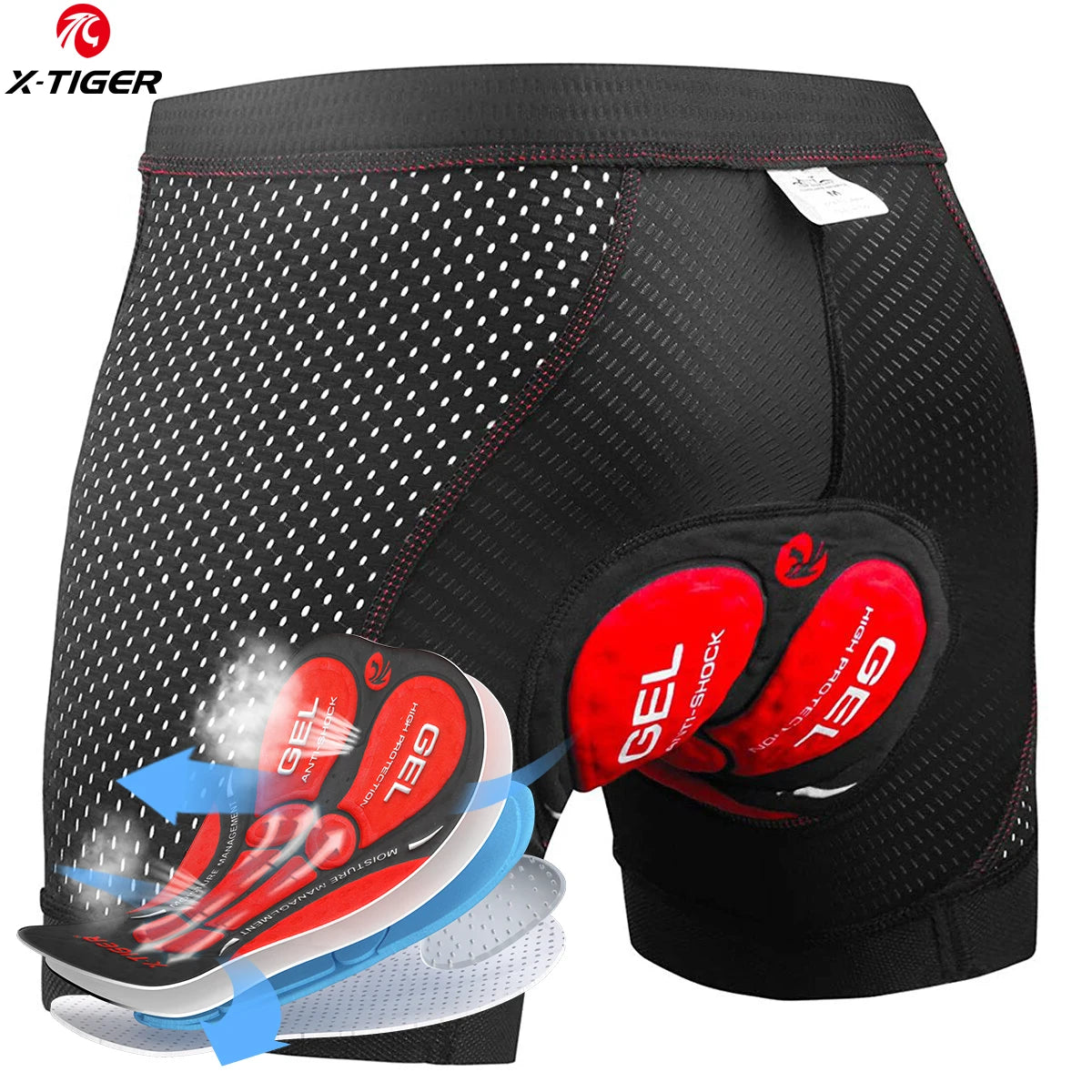 X-TIGER Herren Radhose mit Gel-Polster und atmungsaktivem Mesh