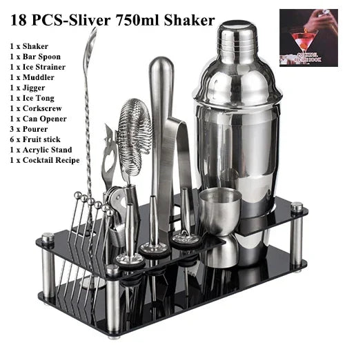 Cocktail Shaker Set 1–33 Teile – Profi Barkeeper-Set mit Rezeptbuch & Barständer