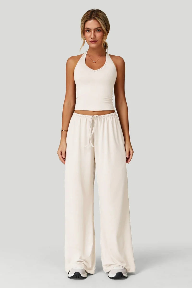 Womens two-piece wide-leg trousers set with sleeveless pullover