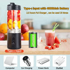 Mini Tragbarer Mixer - Lecker und praktisch - Frischer Genuss auf Knopfdruck! Unser tragbarer Mini-Blender sorgt für köstliche Säfte und Smoothies unterwegs. 150W Motor, 530 ml Kapazität, zerkleinert mühelos Eiswürfel. 4000mAh-Akku für bis zu 25 Tassen Sa