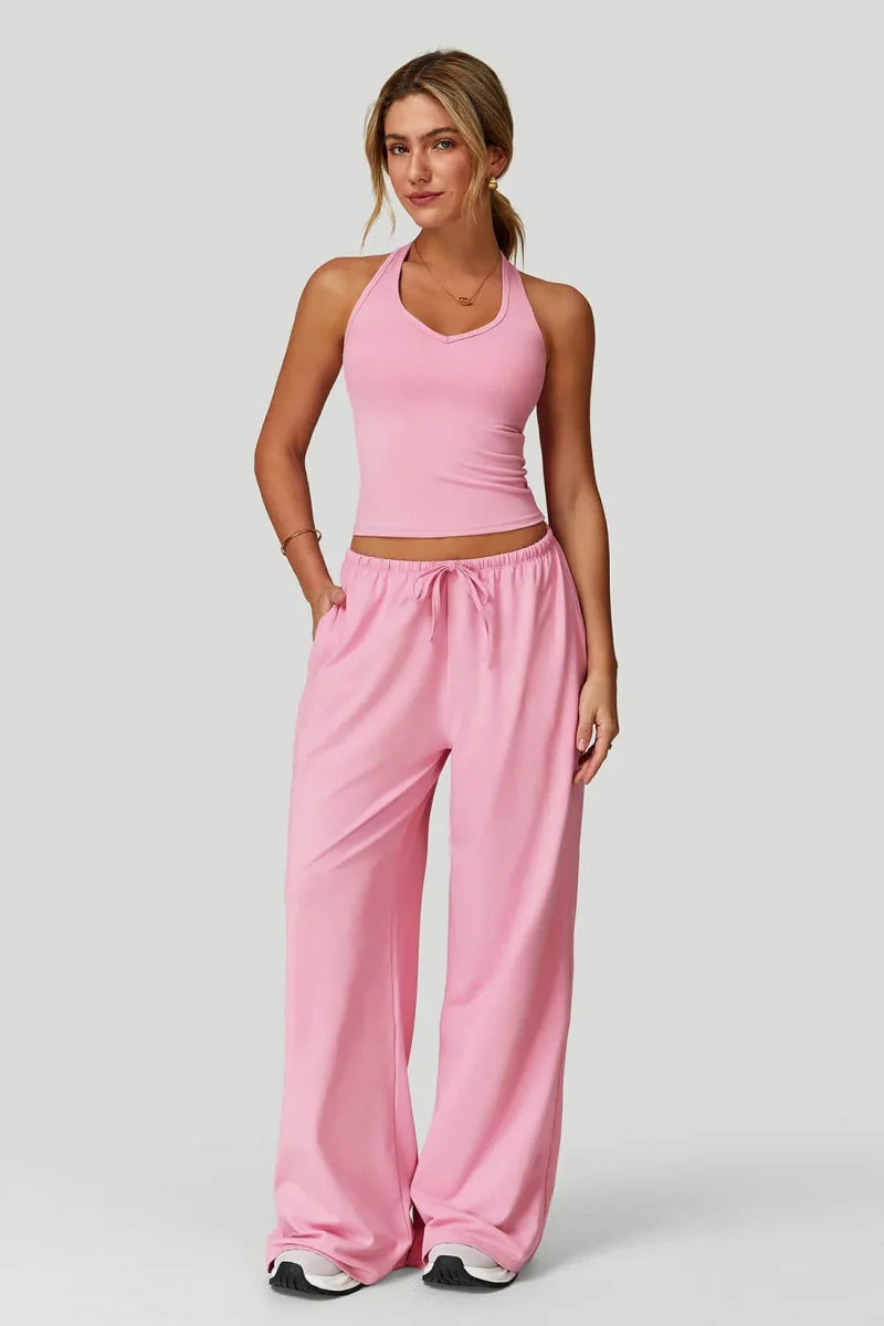 Womens two-piece wide-leg trousers set with sleeveless pullover