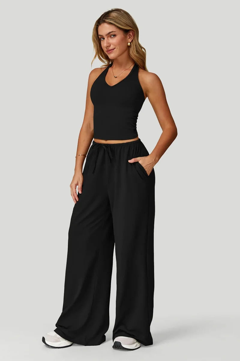 Womens two-piece wide-leg trousers set with sleeveless pullover