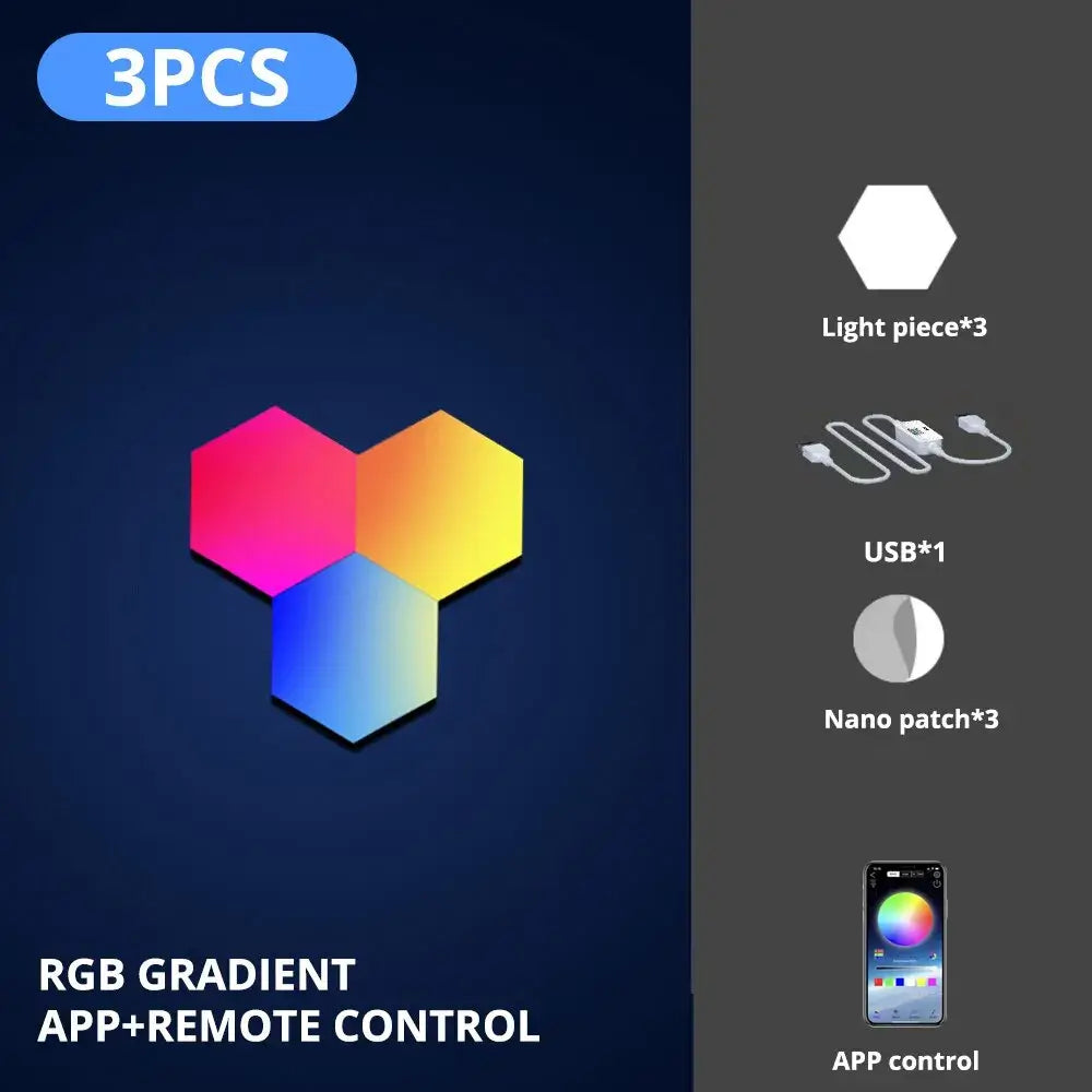 RGB Intelligente Hexagon Wandlampe: Farbwechsel, Musikrhythmus mit APP-Steuerung - Erleben Sie Shustar RGB Wandlampe mit Farbwechsel und Musikrhythmus per APP-Steuerung. Perfekt für einzigartiges Raumambiente. - 1005005823270982-6PCS-BT Wireless