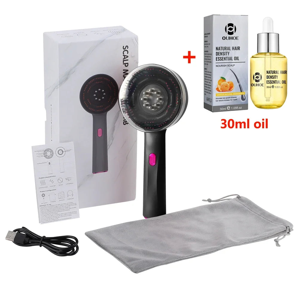 3-in-1 Elektrische Massagebürste mit Infrarot-Therapie und EMS-Stimulation der Haarfollikel und Förderung des Haarwachstums