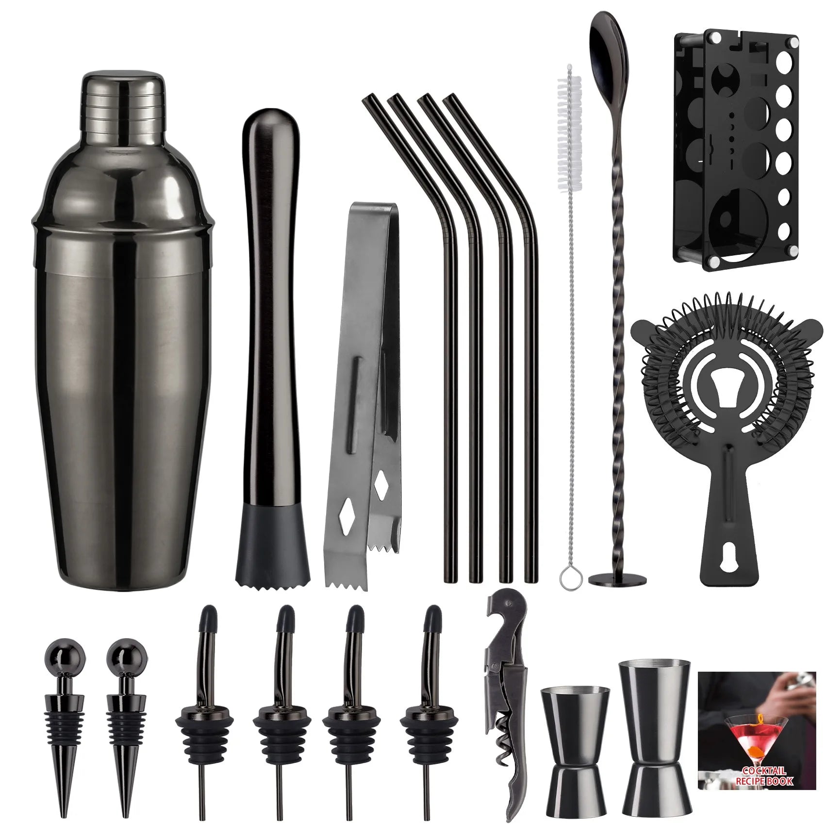 Cocktail Shaker Set 20PCS Bartender Kit with Stand Mixology Bar Set Drink Mixer Set with Essential Accessory Tool Recipe Booklet