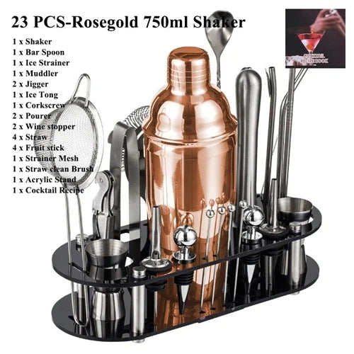 Cocktail Shaker Set 1–33 Teile – Profi Barkeeper-Set mit Rezeptbuch & Barständer