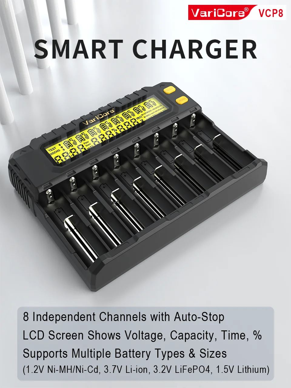 Li-Ion 18650 / 21700 – Ladegerät mit automatischer Batterietyp-Erkennung und LCD-Display