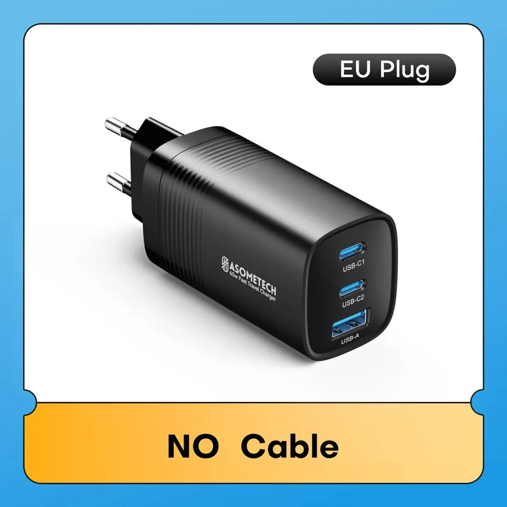 Quick Charger für Smartphones, Tablets und Laptops – 65 W mit GaN-Technologie und 3 Ladeports