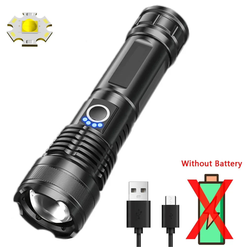 Leistungsstarke XHP50 LED Taschenlampe mit 26650 Akku und USB-C