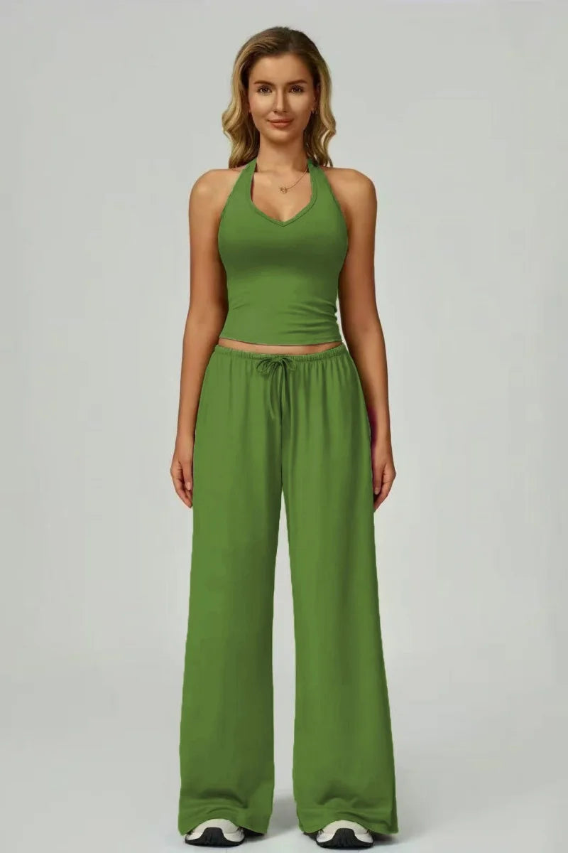 Womens two-piece wide-leg trousers set with sleeveless pullover