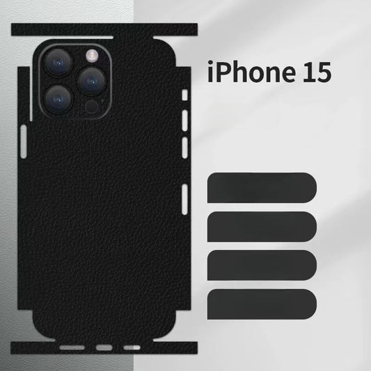 Luxury Leather Grain Wrap Phone Back Sticker skin For iPhone17 16  15 14 13 promax 13mini 12promax Film Skin