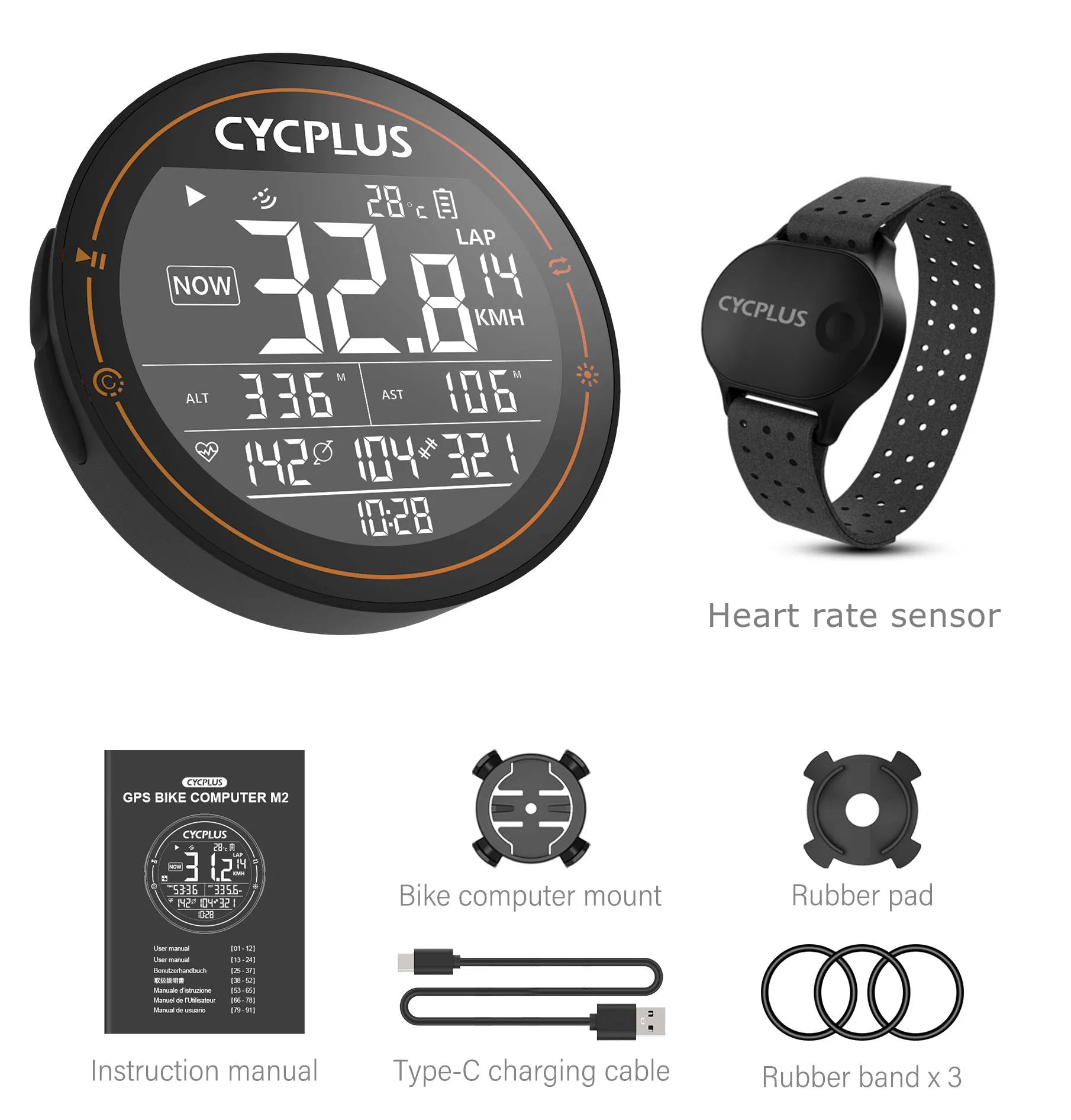 CYCPLUS M2 GPS Fahrradcomputer – Kabellos, ANT+ & BLE 5.0, IPX6 Wasserdicht, 70h Akkulaufzeit, 2,5" LCD-Display
