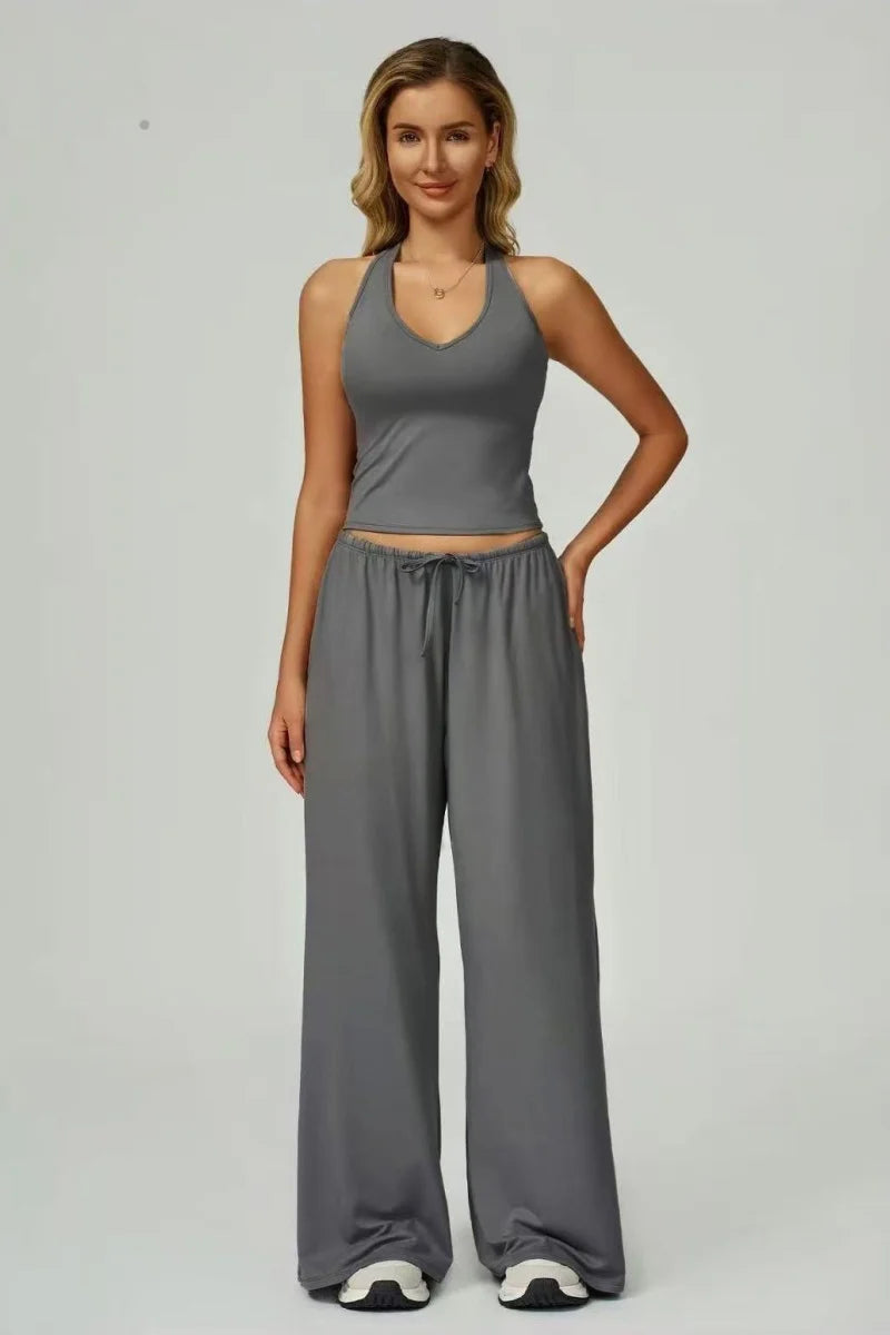 Womens two-piece wide-leg trousers set with sleeveless pullover