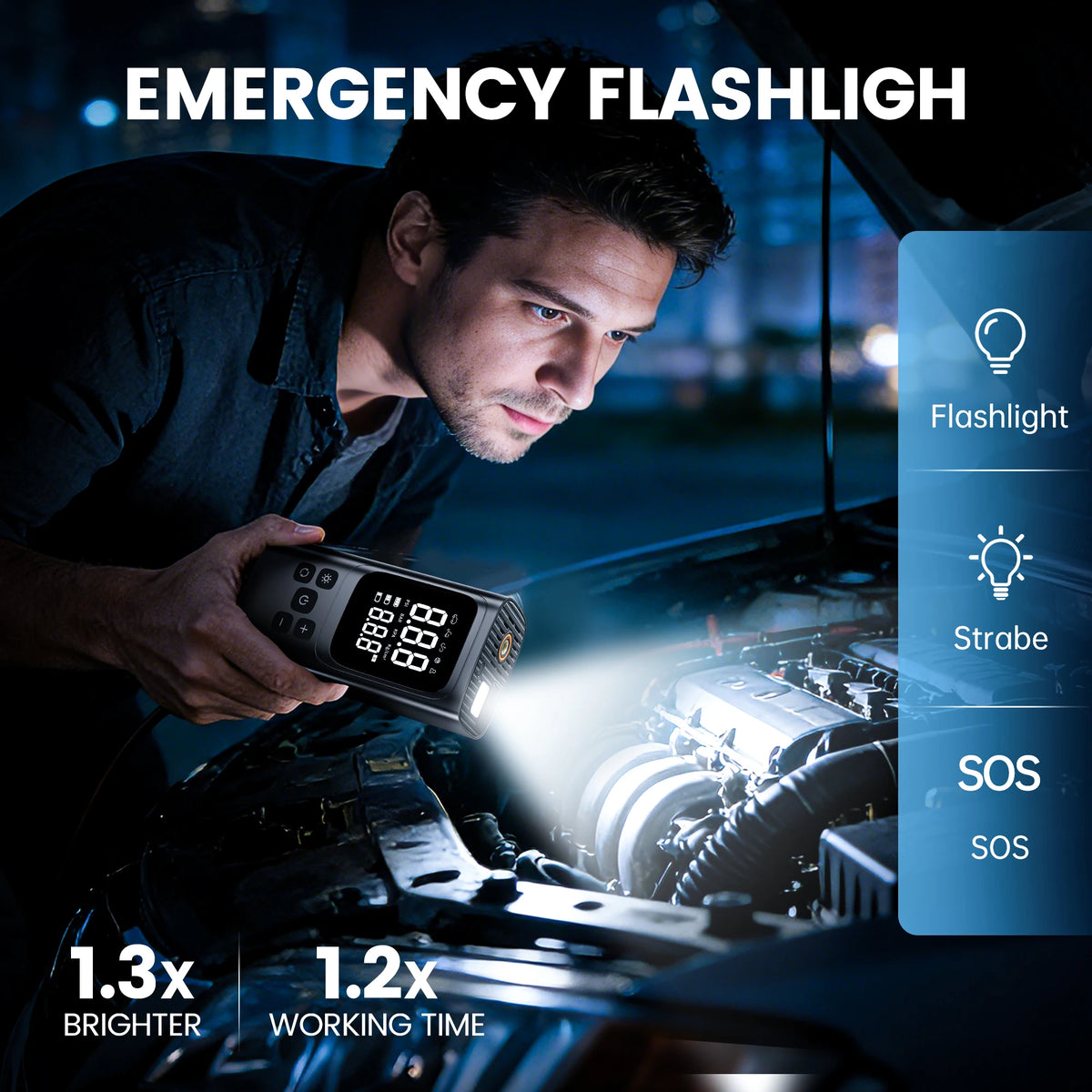 Gonfleur de pneus portable 150 PSI avec démarrage durgence et écran digital