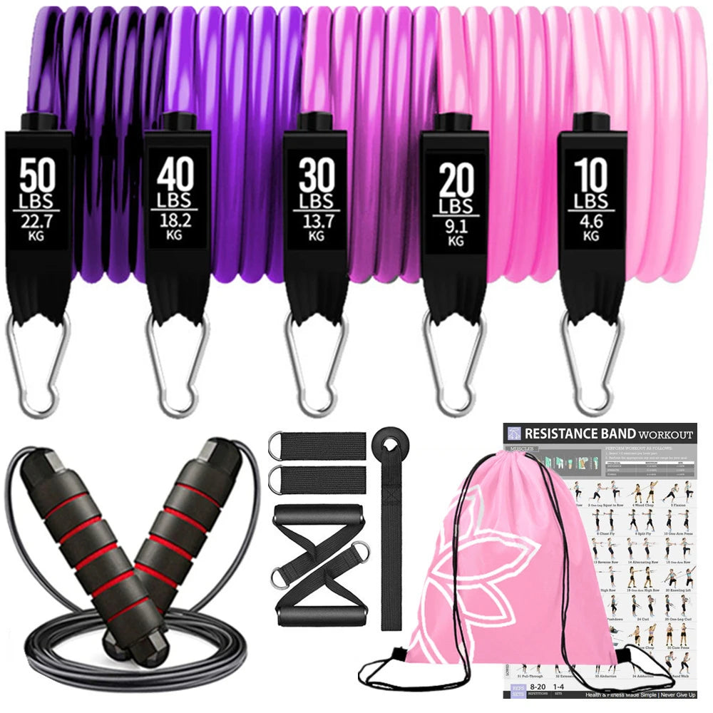 Resistance bands set with handles and door anchor for home workouts