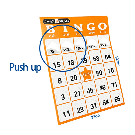 Push-up Bingo Karten Set für Bingo-Spiele – 540 Karten in 9 Farben mit Nummern 01-75