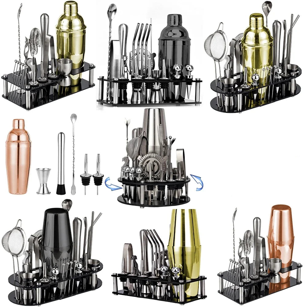Cocktail Shaker Set 1–33 Teile – Profi Barkeeper-Set mit Rezeptbuch & Barständer