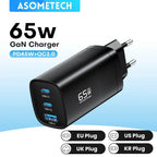 Quick Charger für Smartphones, Tablets und Laptops – 65 W mit GaN-Technologie und 3 Ladeports