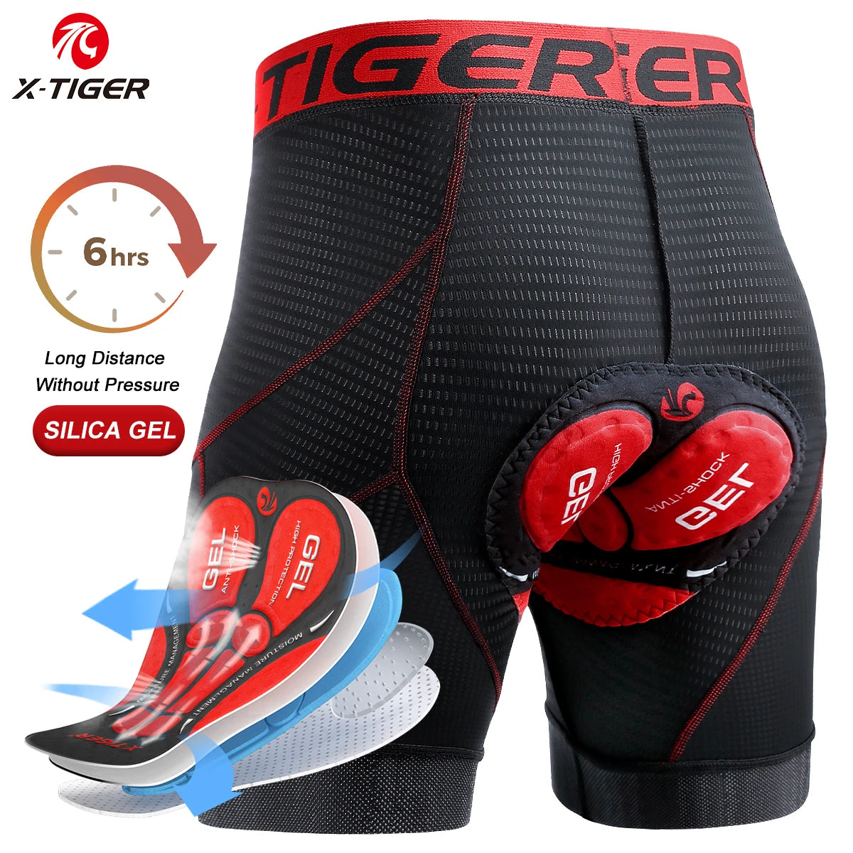 X-TIGER Herren Radhose mit Gel-Polster und atmungsaktivem Mesh