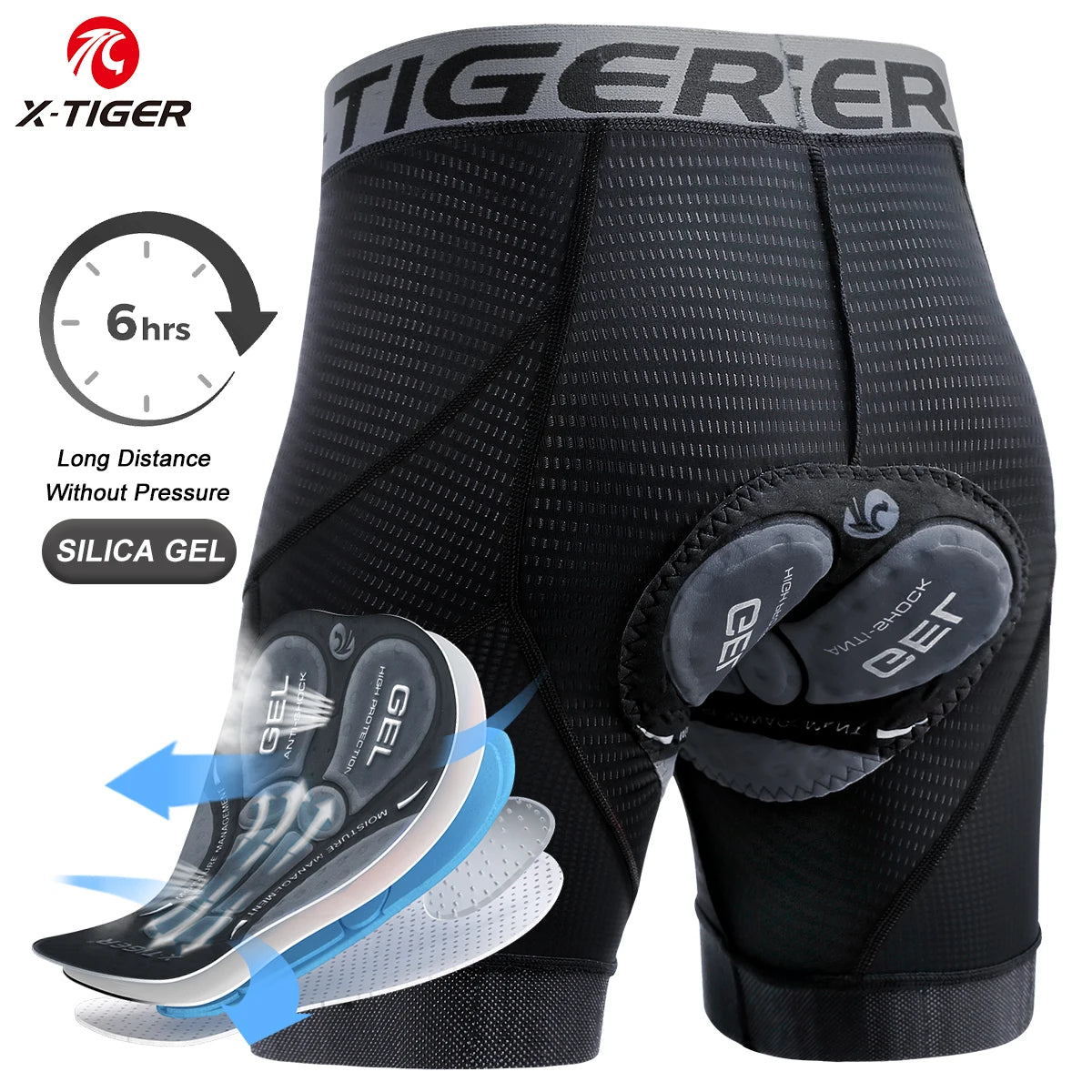 X-TIGER Herren Radhose mit Gel-Polster und atmungsaktivem Mesh