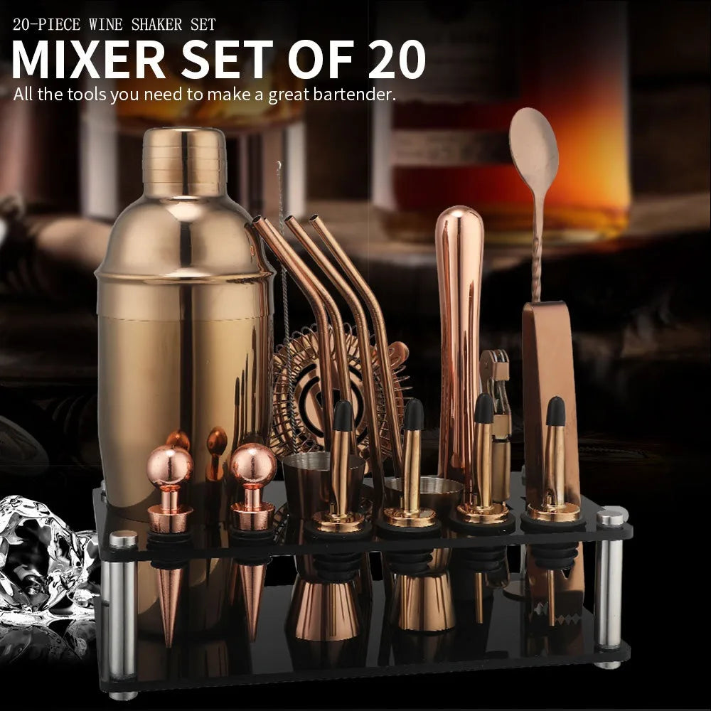 Set shaker per cocktail 20 pezzi Kit da barista con supporto Set da bar mixology Set mixer per bevande con strumento accessorio essenziale Ricettario