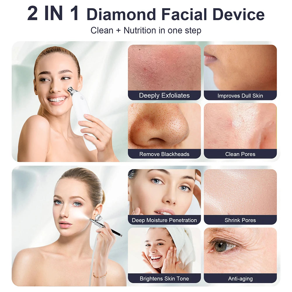 Dispositivo portatile per microdermoabrasione con diamante, peeling facciale, idratante, aerografo, esfoliante, pulizia profonda, rimozione punti neri