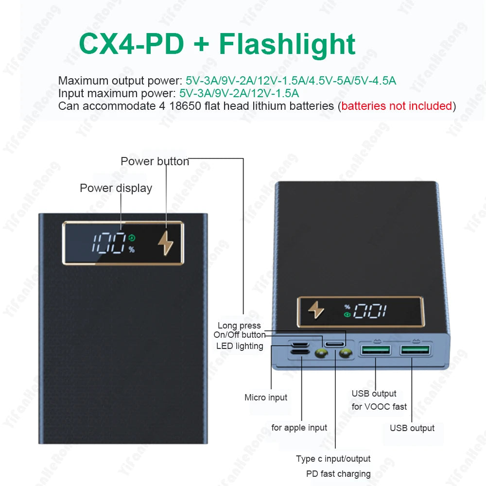 Power Bank Case für mobile Energieversorgung – sofort nutzbar dank LCD-Anzeige und abnehmbarem Design