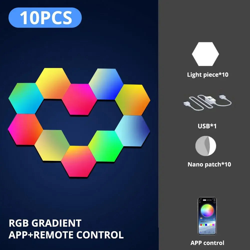 RGB Intelligente Hexagon Wandlampe: Farbwechsel, Musikrhythmus mit APP-Steuerung - Erleben Sie Shustar RGB Wandlampe mit Farbwechsel und Musikrhythmus per APP-Steuerung. Perfekt für einzigartiges Raumambiente. - 1005005823270982-10pcs-BT Wireless