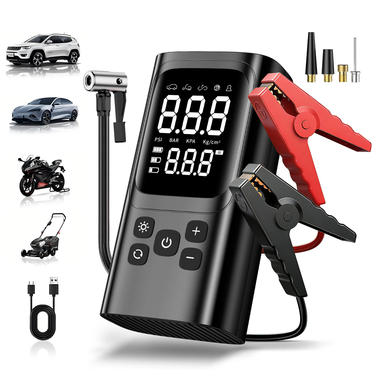 Gonfleur de pneus portable 150 PSI avec démarrage durgence et écran digital
