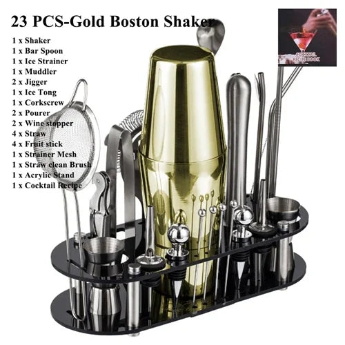 Cocktail Shaker Set 1–33 Teile – Profi Barkeeper-Set mit Rezeptbuch & Barständer