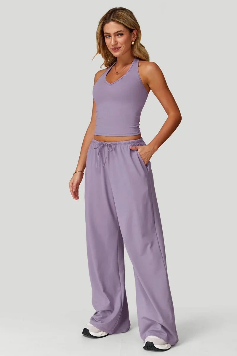 Womens two-piece wide-leg trousers set with sleeveless pullover